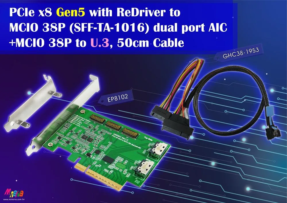 Innocard Innocard EP8102 PCIe Gen5 gender changer MCIO 38P dual port 50cm cablex2pcs — product photo