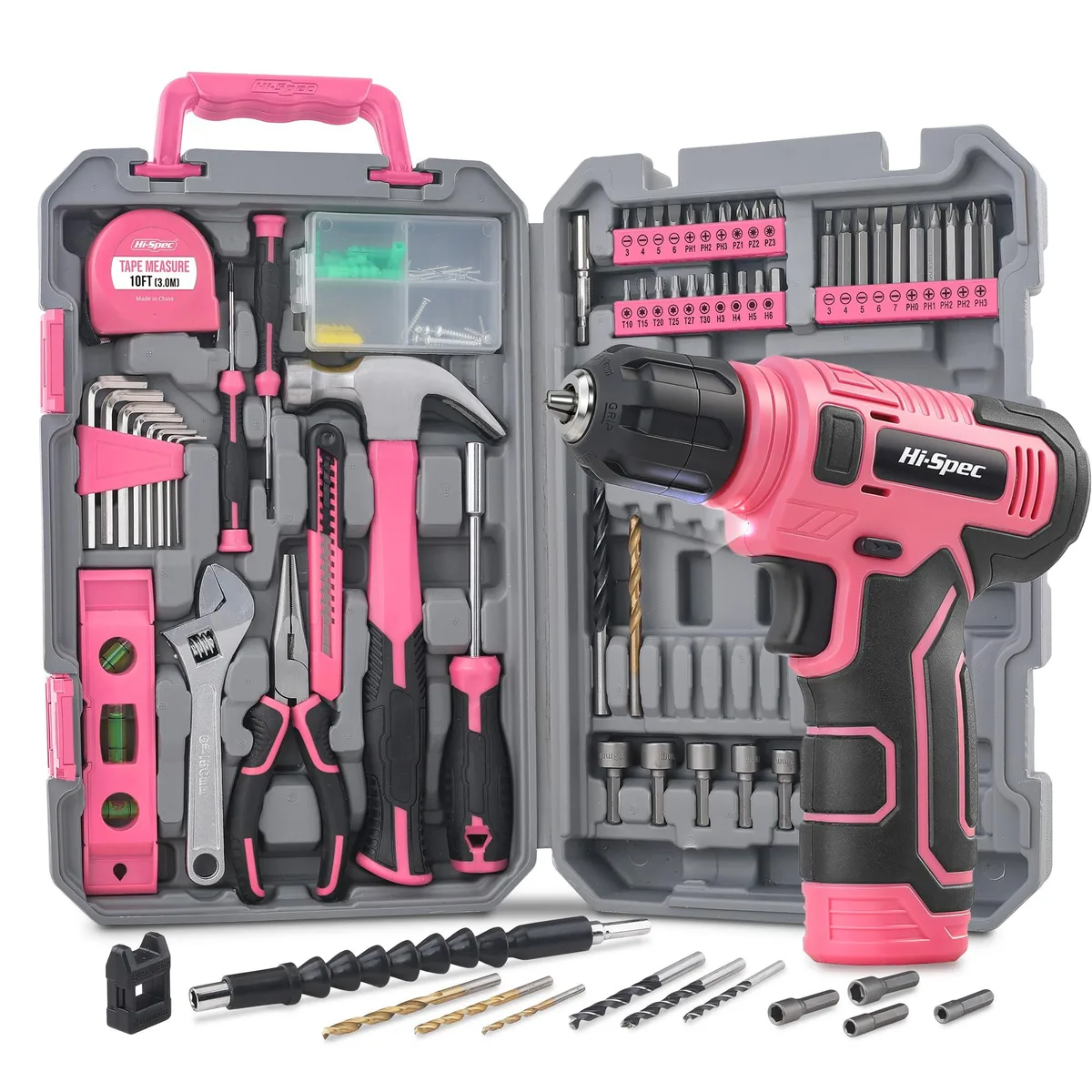 Hi-Spec 8V USB Pink Power Drill Driver & Tool Set — product photo