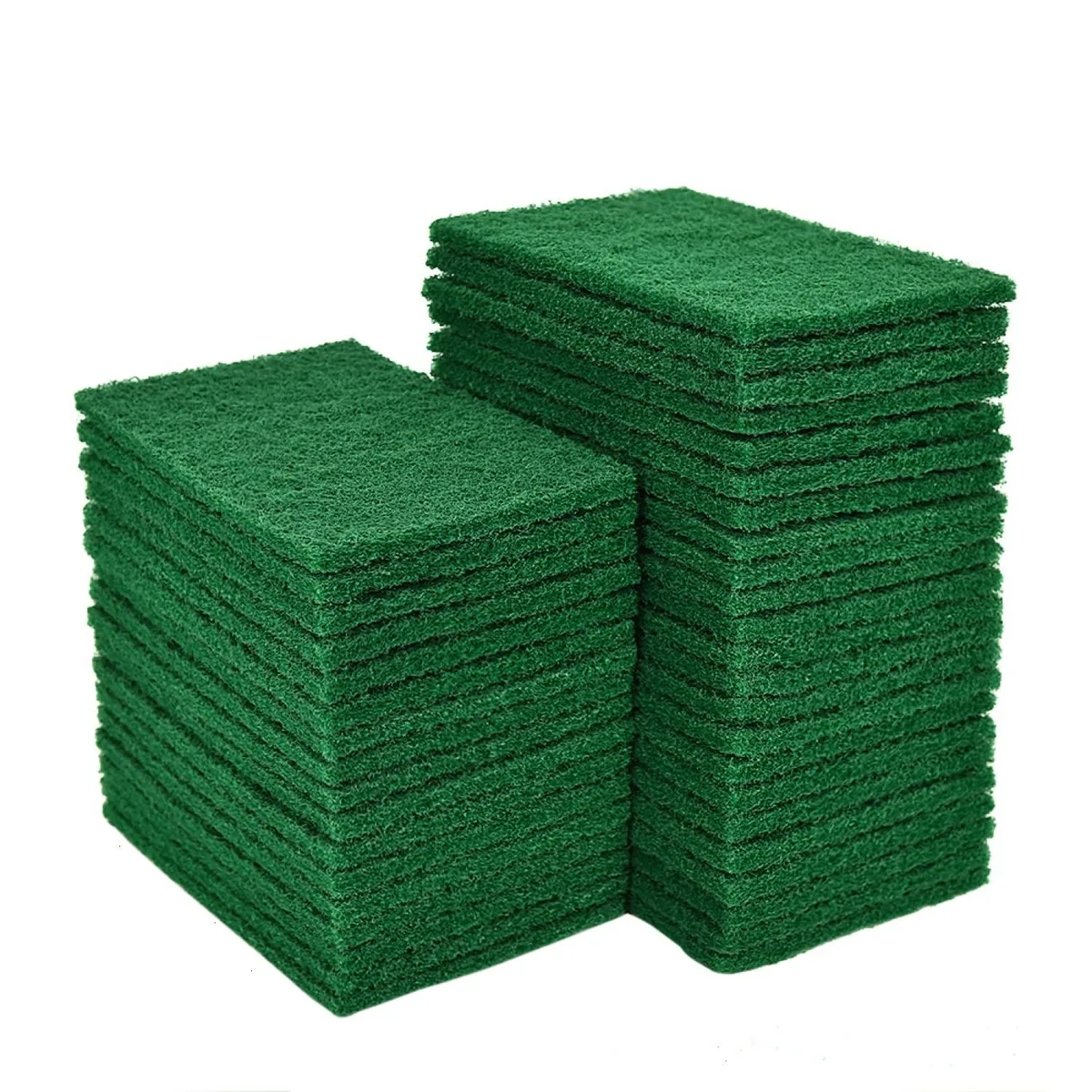 Pack of twenty green rectangular scouring pads, 4.5 by 6 inches