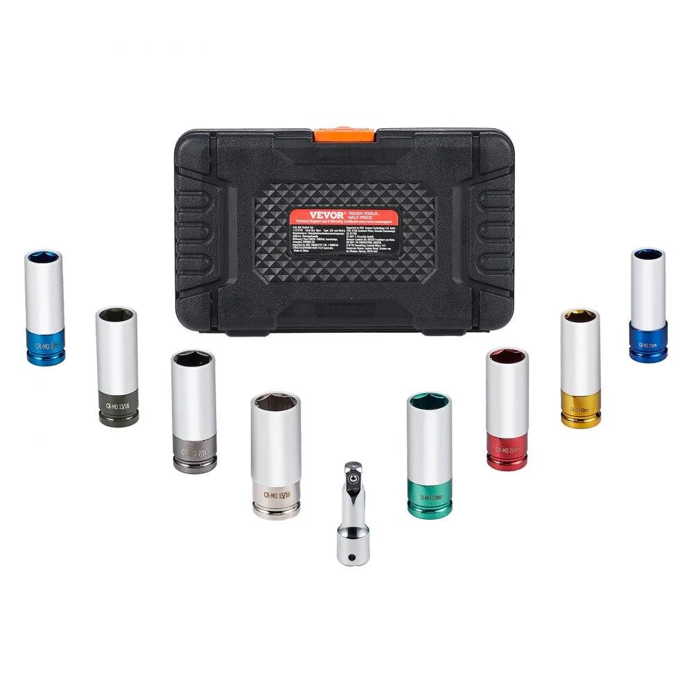 VEVOR VEVOR 1/2" Drive 8-Piece Lug Nut Impact Socket Set SAE/Metric CR-MO Steel with Extension Bar and Case — product photo