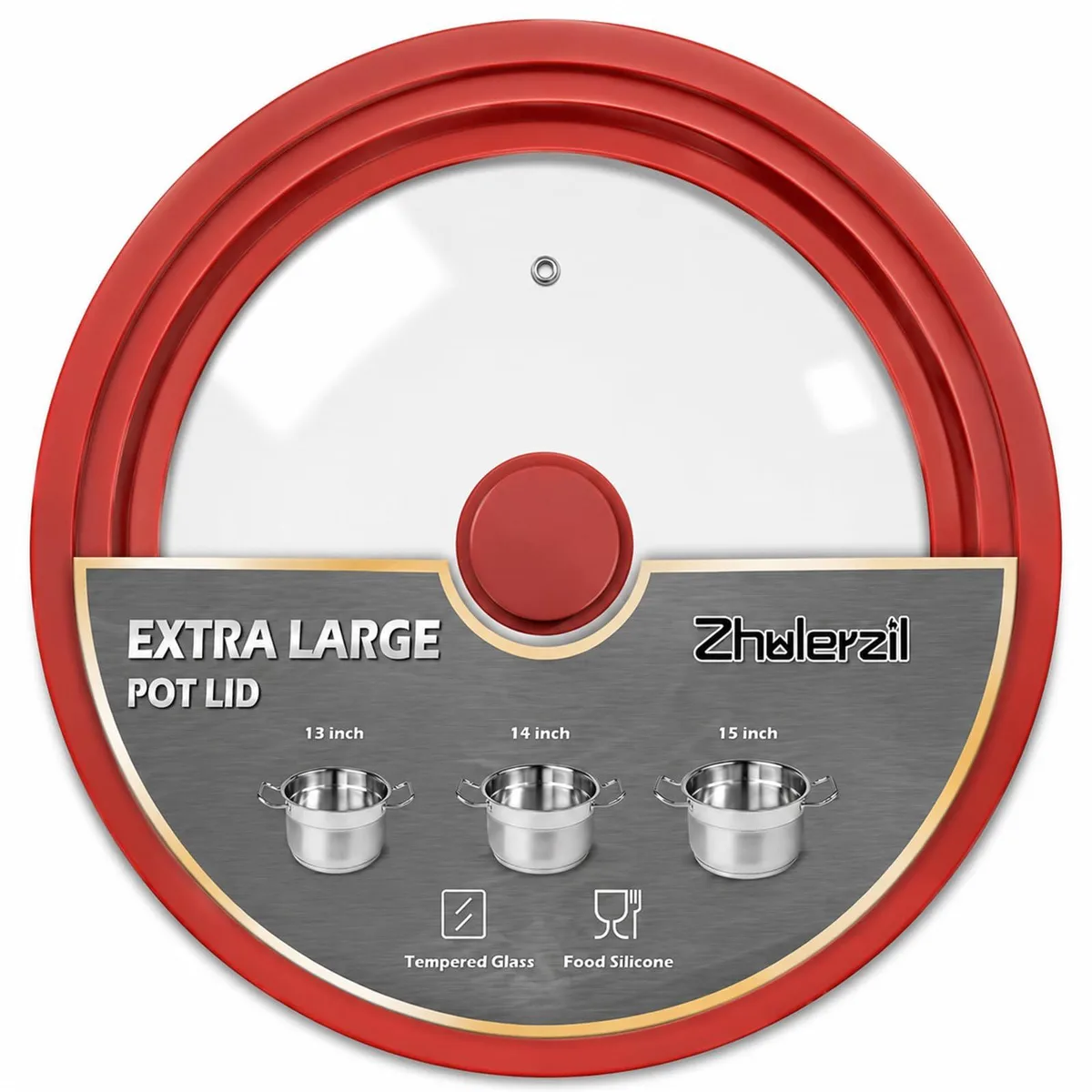 Extra-large universal glass lid with silicone rim fits 13 14 15 inch cookware