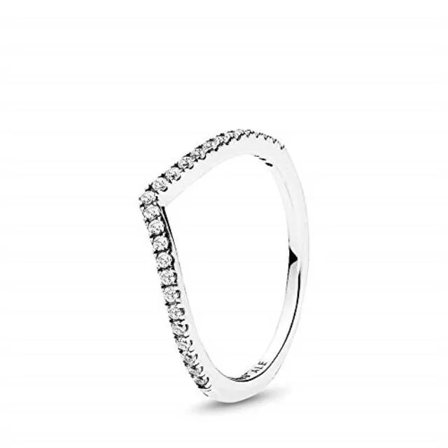 V-shaped sterling silver ring size 7.5 with a line of clear cubic zirconia stones