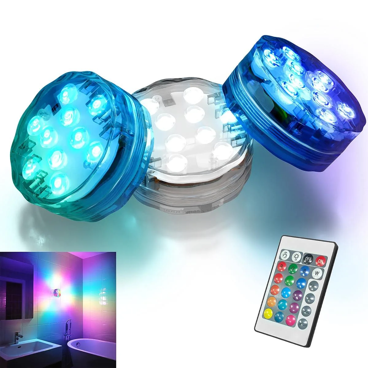 Three small textured metal and plastic freestanding lights in a pack