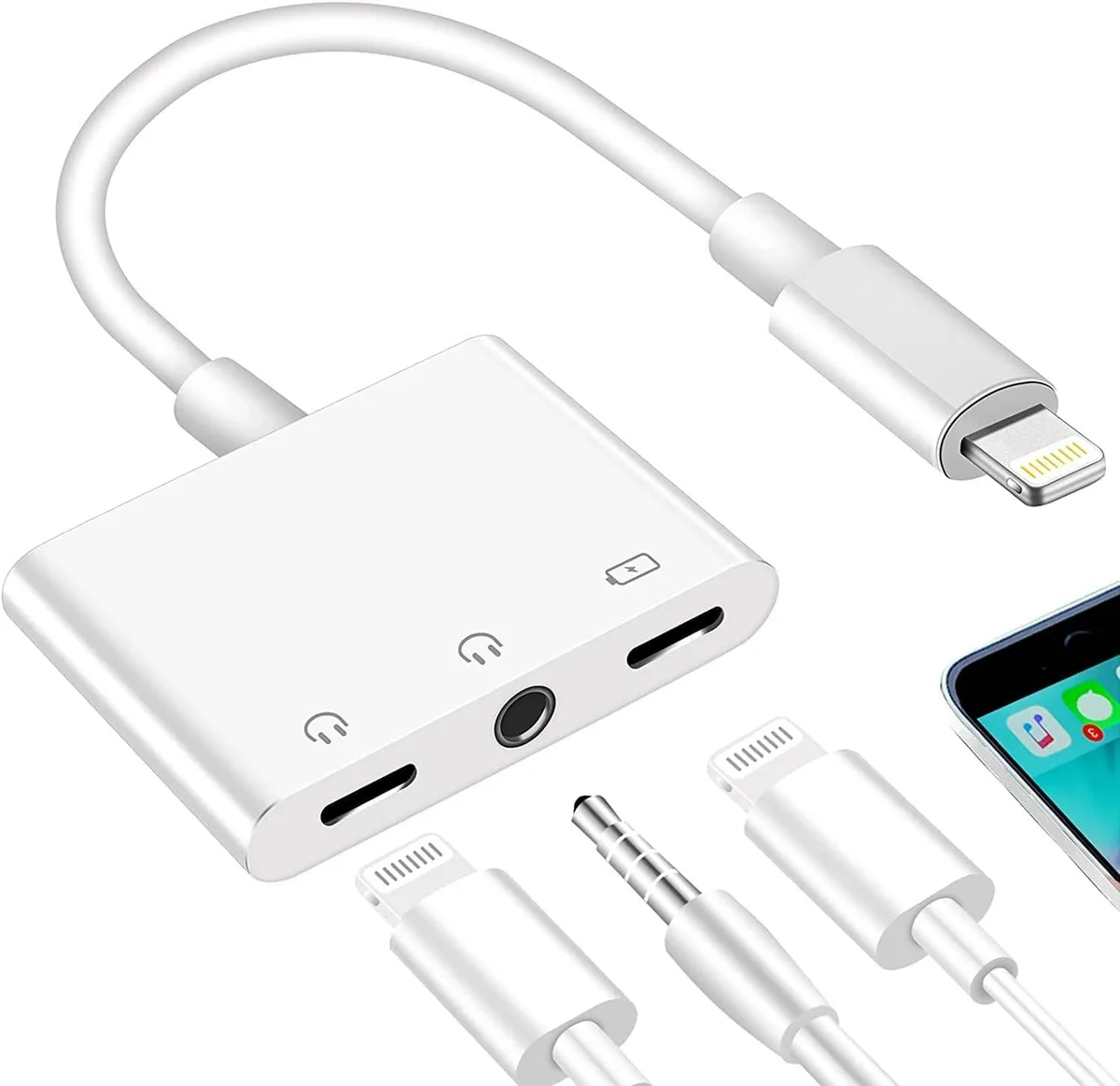 BONAEVER BONAEVER 3-in-1 Lightning Audio Adapter &amp; Charger White — product photo