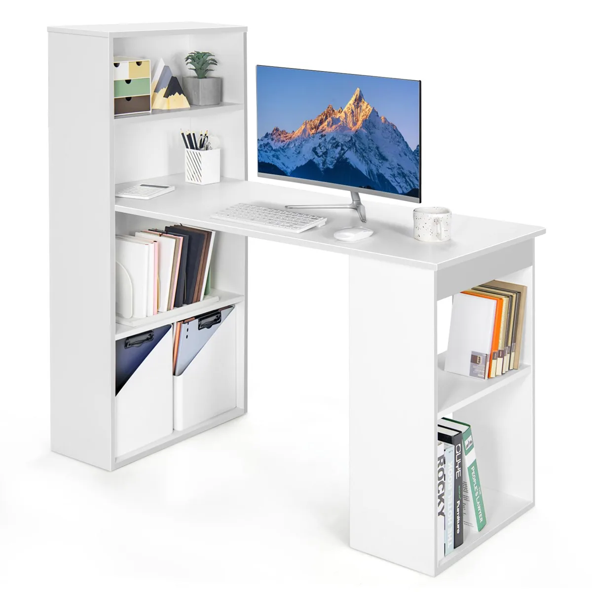 SlickBlue SlickBlue Computer Desk 48" White with 6-Tier Storage Shelves — product photo