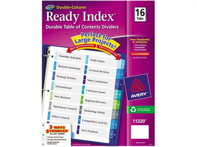 Avery Avery 11320 card filing 16-tab double-column dividers 8.50 x 11.00 — product photo