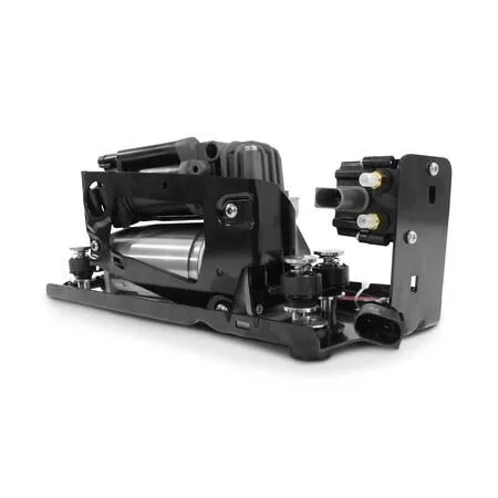 Unity air suspension compressor in silver metal housing with black protective cage and electrical connector visible
