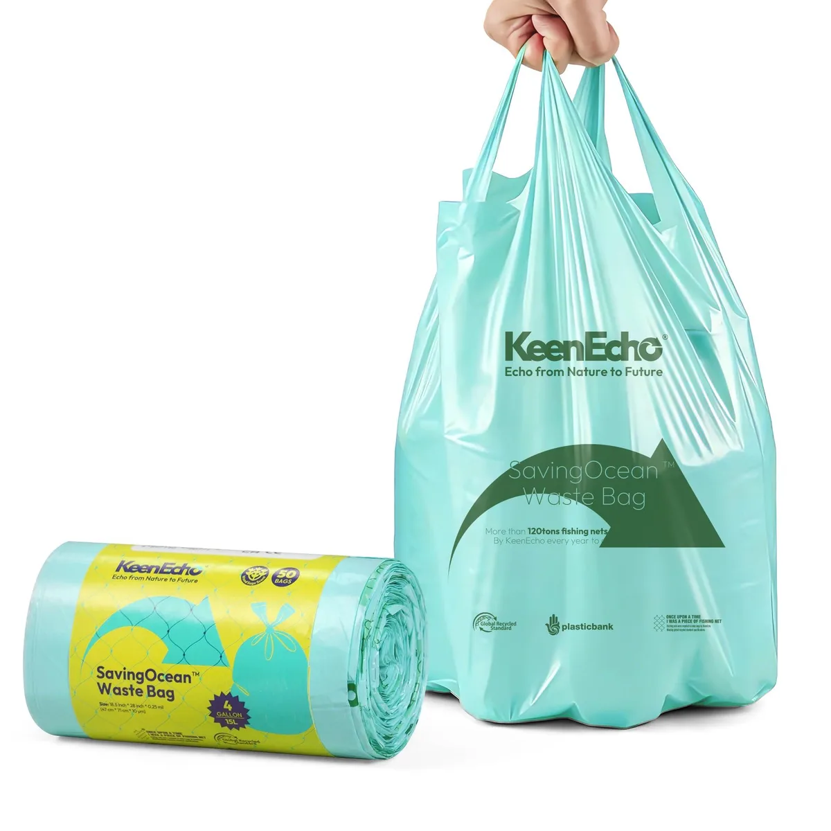  KeenEcho 4 Gallon 50 Count Green Trash Bags with Handle — product photo
