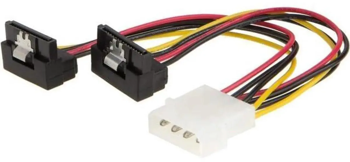 SMUGDESK SMUGDESK 2-pack 6-inch Molex 4-pin male to dual 15-pin down-angle SATA female power splitter cord — product photo
