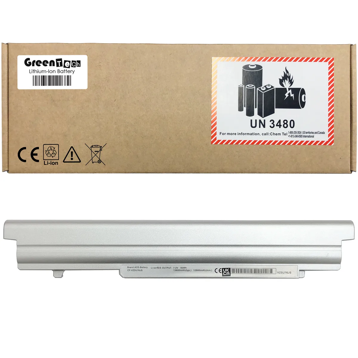 GreenTechLLC GreenTechLLC CF-VZSU76JS laptop battery 93Whr 7.2V 13600mAh 8-cell — product photo