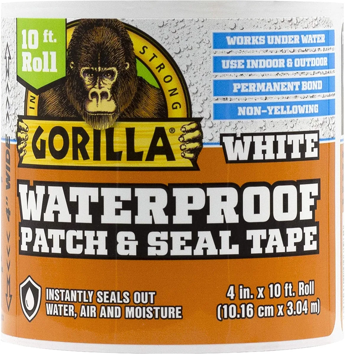 White waterproof patch and seal tape roll 4 inches by 10 feet