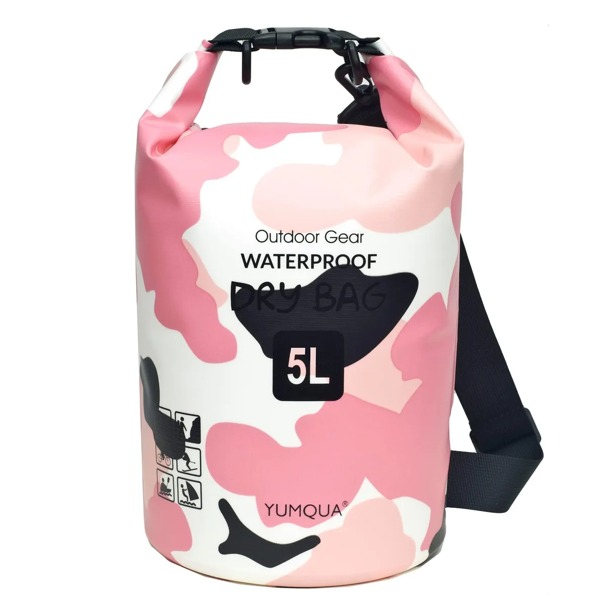 Beige roll-top dry bag, 5 litre PVC cylinder with detachable strap