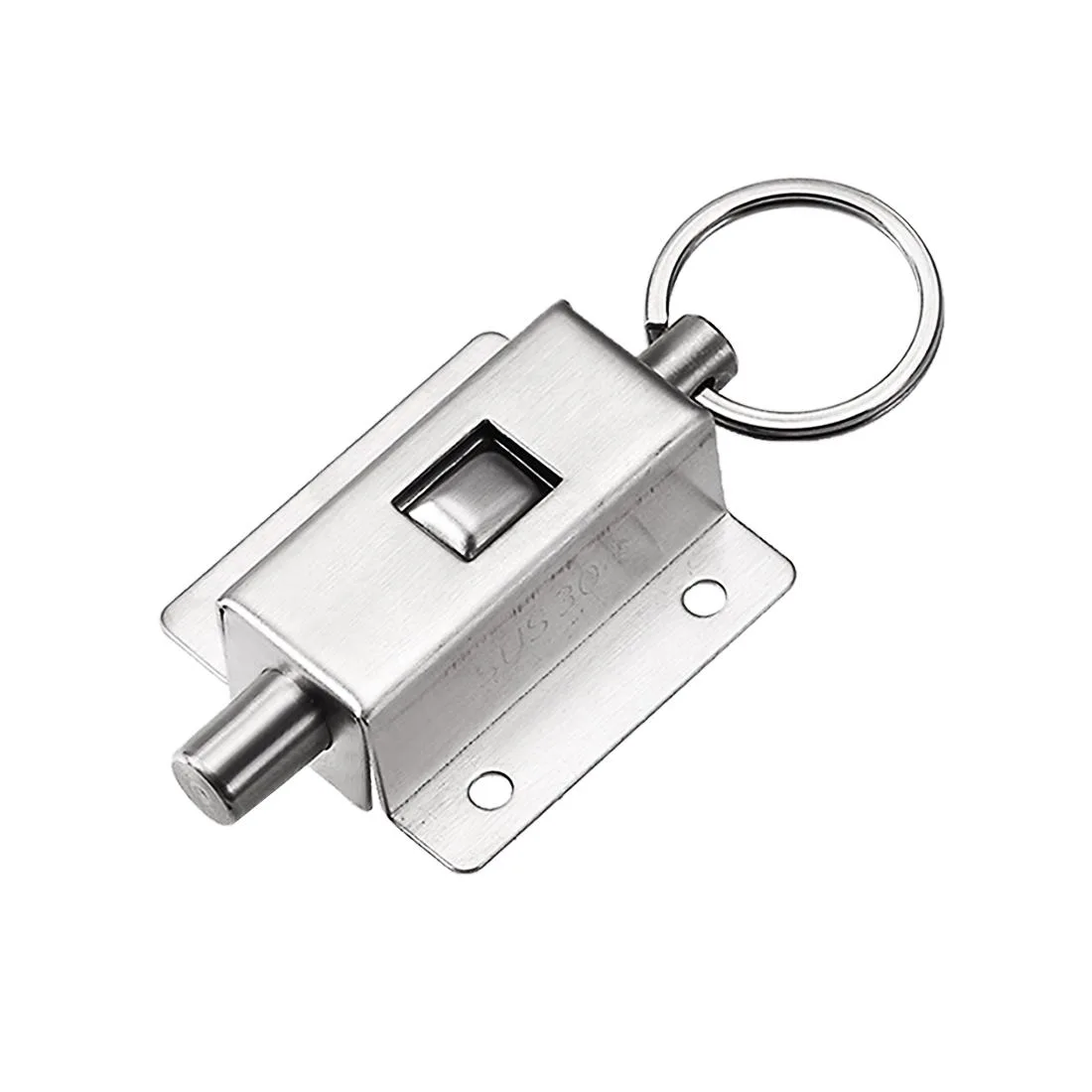 Stainless steel 304 barrel bolt with ring pull, 40 by 37 by 15 mm, vibration polished finish