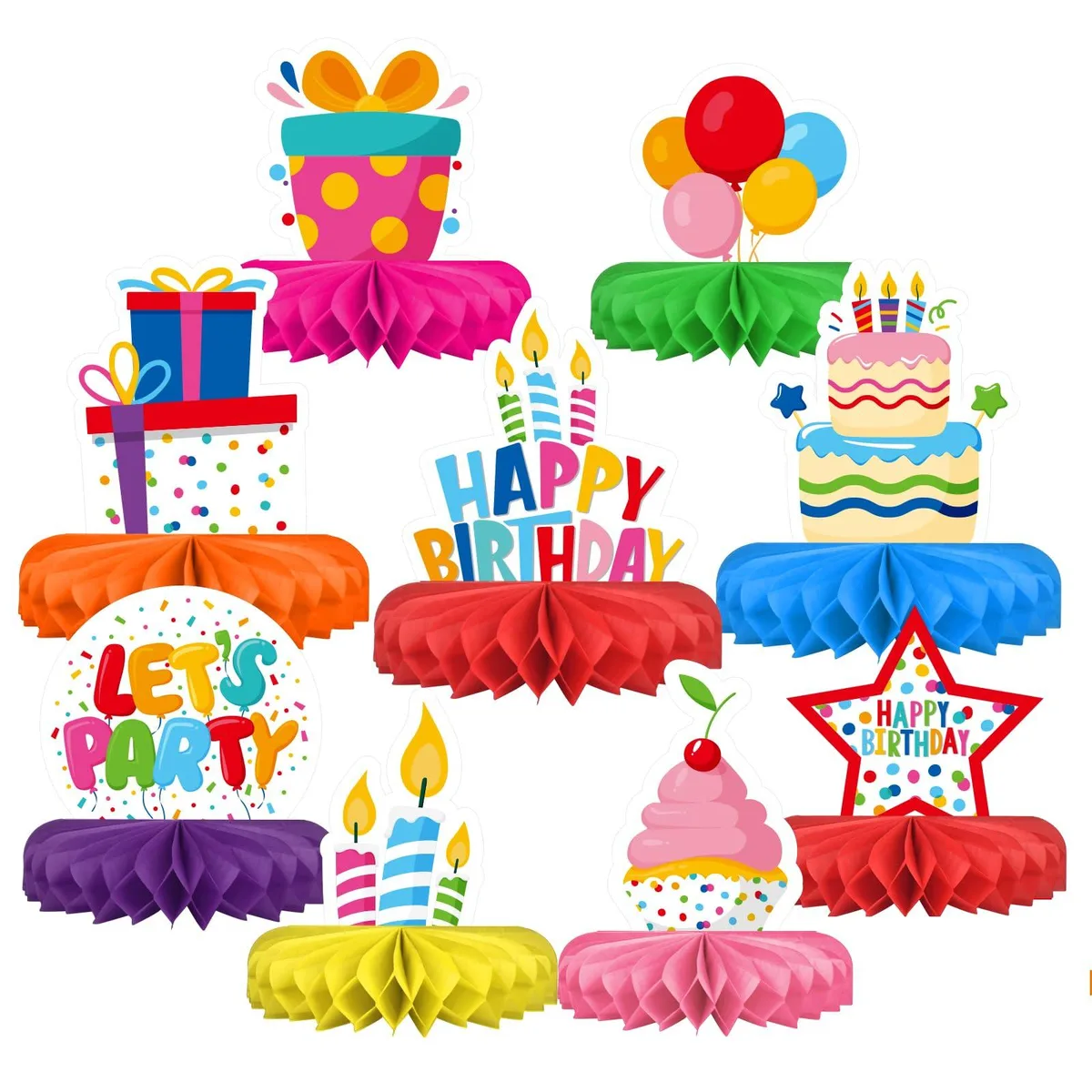  Happy Birthday Decorations Set Honeycomb Centerpiece Table Decoration — product photo