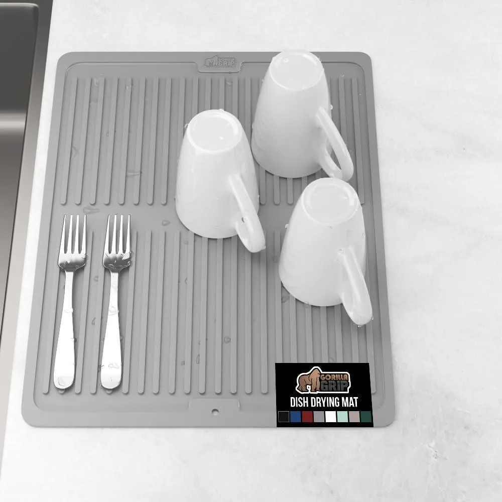 Gray rectangular silicone mat with raised ribbed pattern and edges