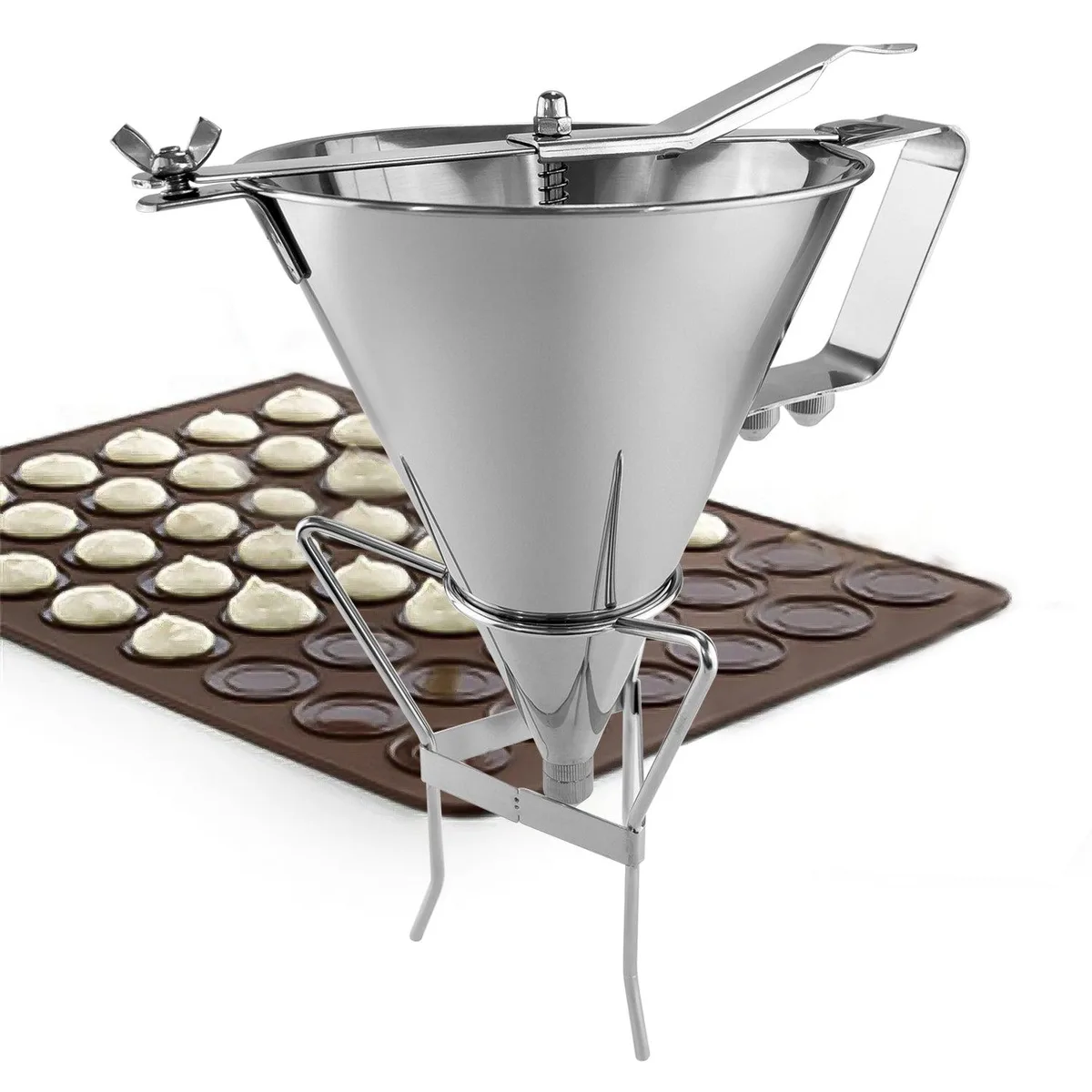 ALDKitchen ALDKitchen AC_1010 Stainless Steel Batter Dispenser with Stand 2 Nozzles 295 mm 260 mm — product photo