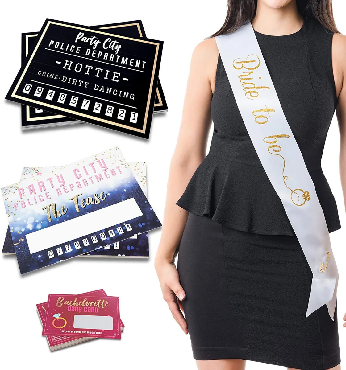 Altatac Altatac Bachelorette Party Kit 25 Dare Cards 20 Mugshot Signs 33" Sash — product photo