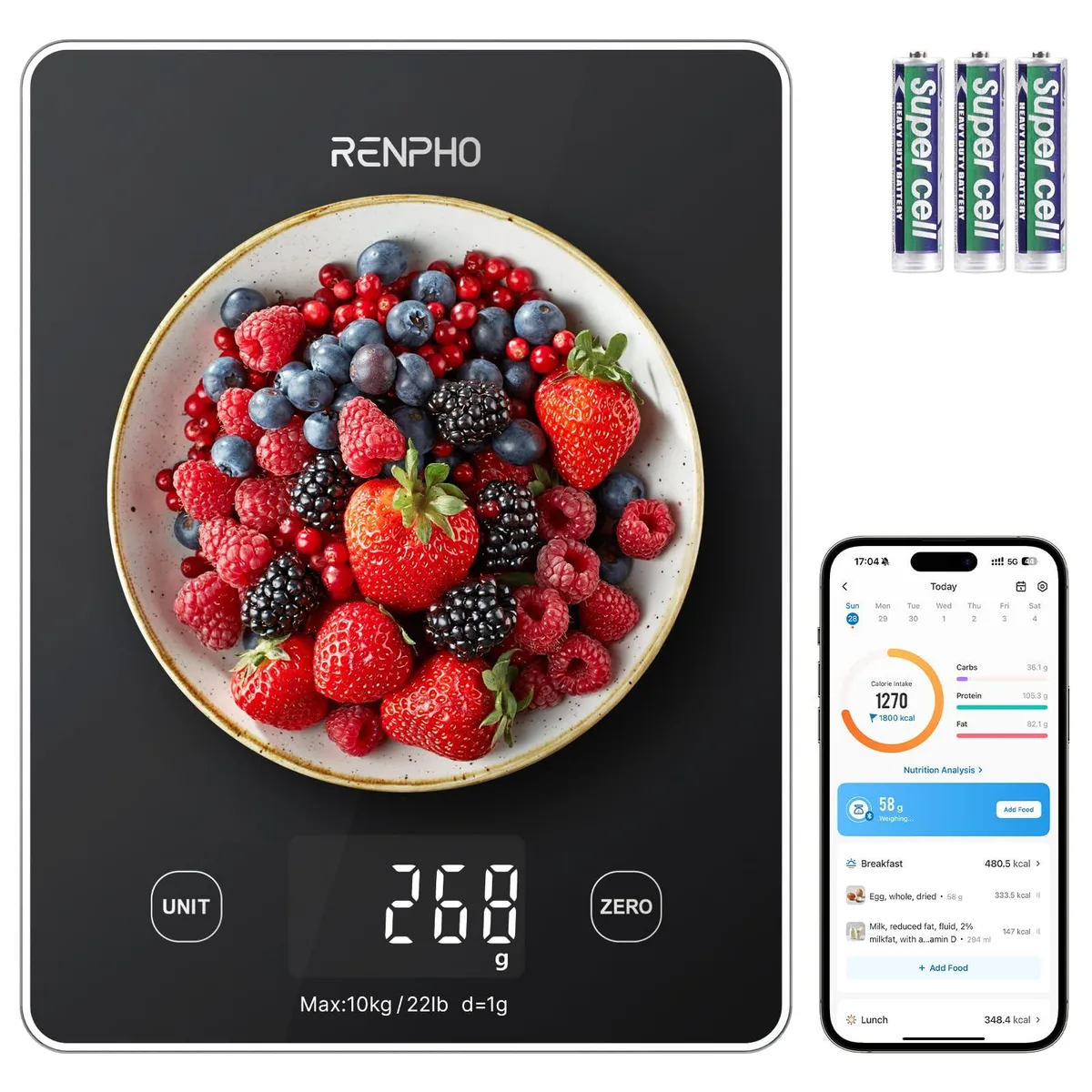Black mini digital scale with glass top and LCD display