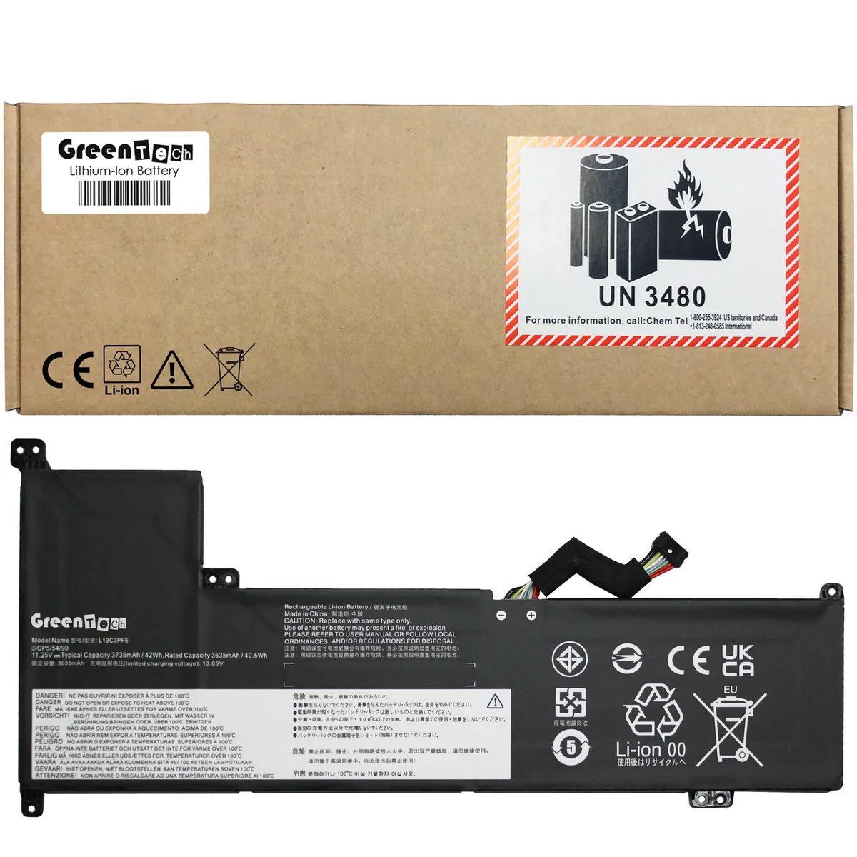 GreenTechLLC GreenTechLLC L19C3PF6 42Wh laptop battery for Lenovo IdeaPad 3-17 V17-IIL — product photo