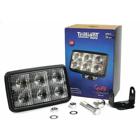 Rectangular LED work light with bracket mount, blunt-cut wires, 24V DC, IP69K rated