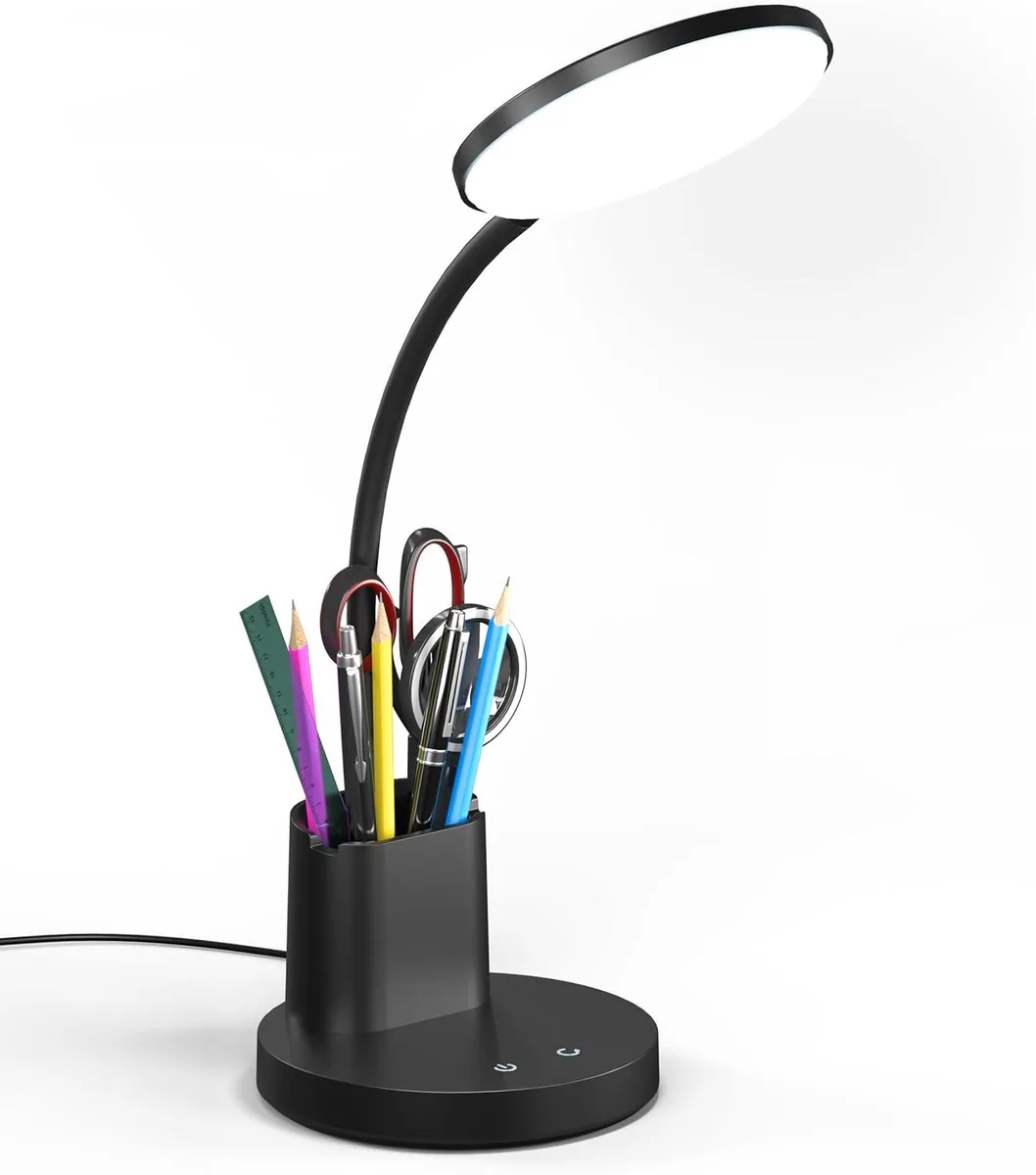 RUOCLRIS RUOCLRIS LED Desk Lamp 3 Colour Modes 360° Gooseneck Pen Phone Holder Black — product photo