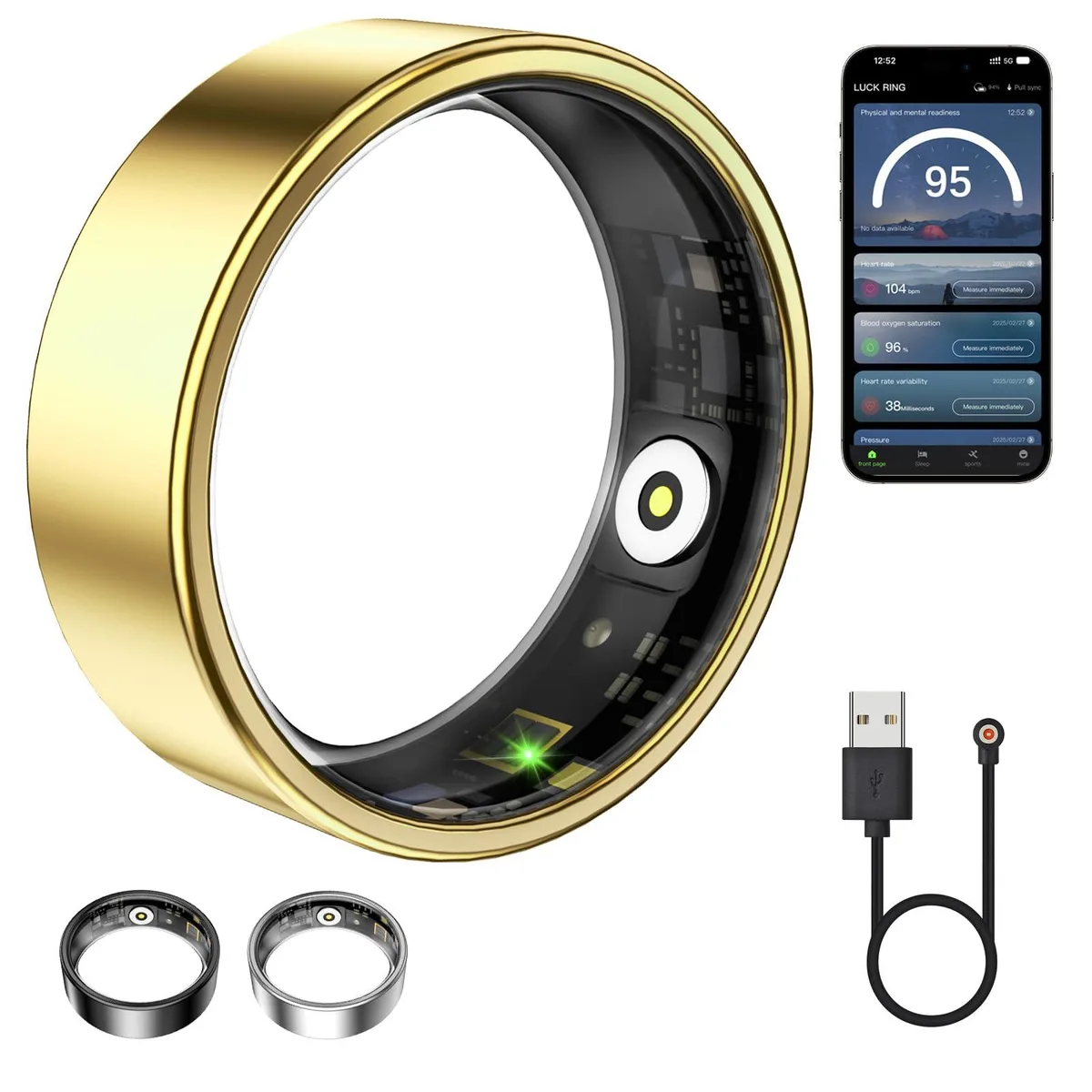 Gold smart ring with 1.04 inch screen and IP68 rating