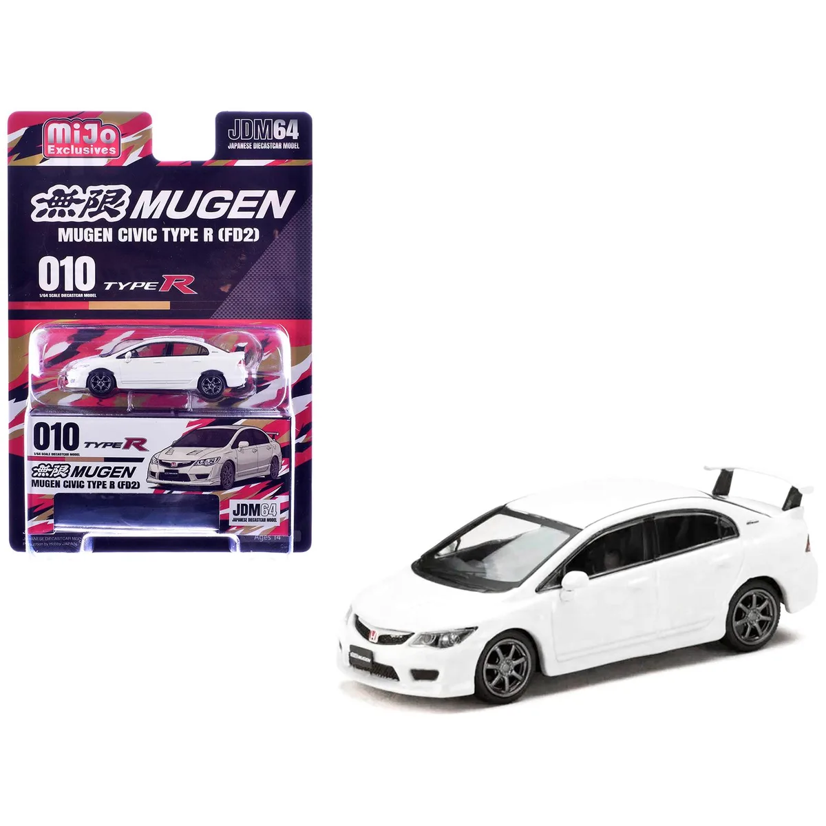 HOBBY JAPAN HOBBY JAPAN Honda Mugen Civic Type R (FD2) RHD Championship White JDM64 1/64 Diecast Car — product photo