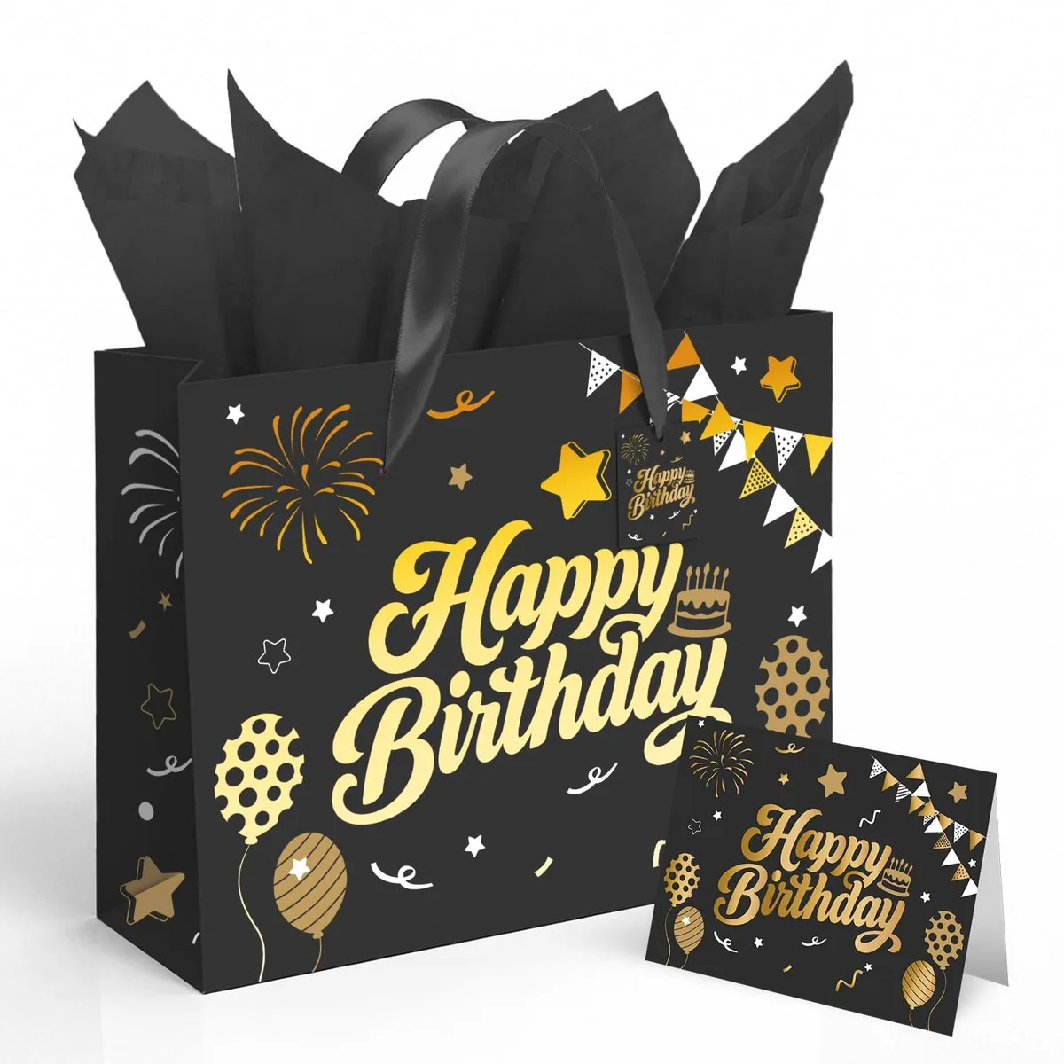  Sipthene Happy Birthday Gift Bag Black 13 pcs 12.6 x 10.2 x 4.7 paper craft — product photo