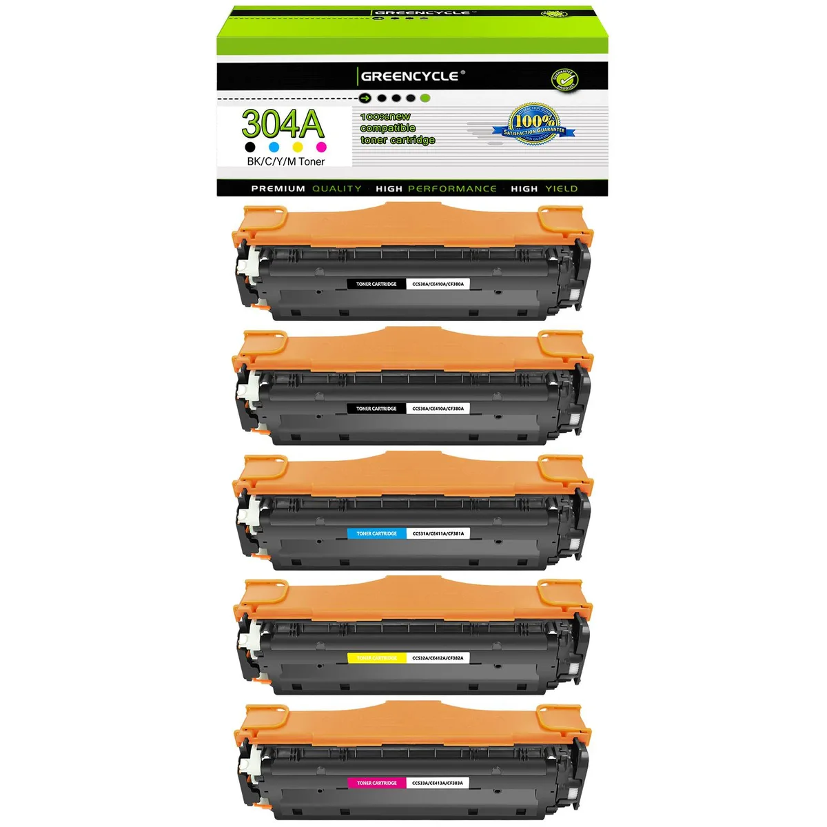GREENCYCLE GREENCYCLE 304A 5 Pack Toner Cartridges (2 Black 1 Cyan 1 Yellow 1 Magenta) — product photo