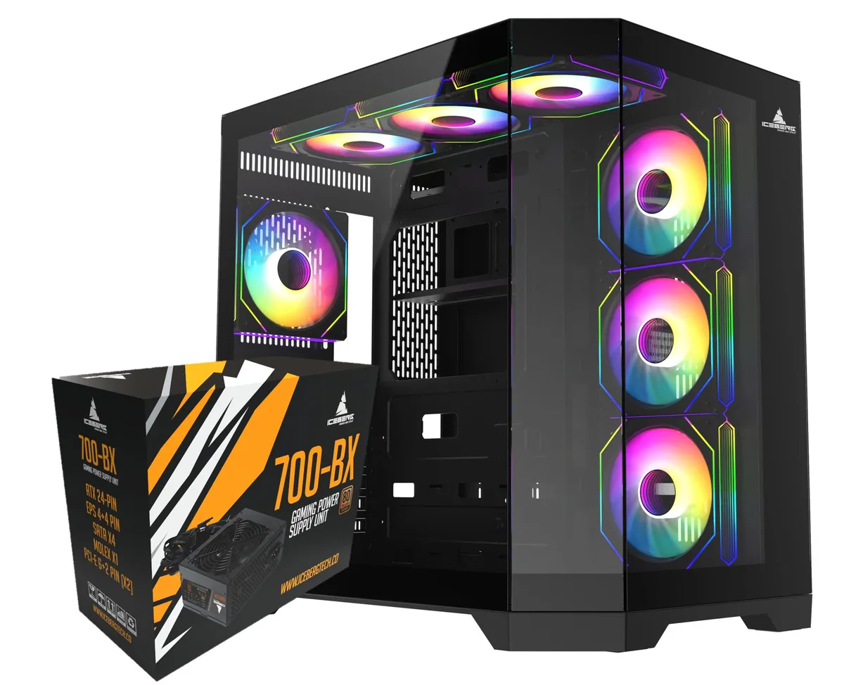 Iceberg Iceberg Crystal Edge ATX Cube Case Black 700W PSU 7 aRGB Fans — product photo