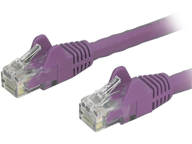 Short purple Cat6 patch cable with snagless gold RJ45 connectors
