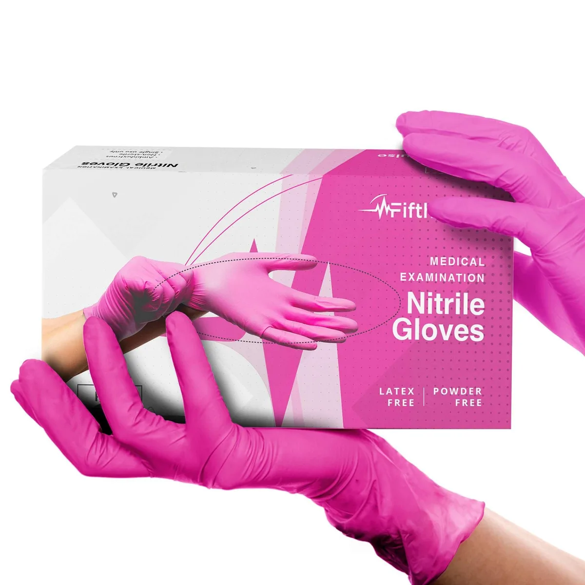 FifthPulse Fuchsia Hot Pink Nitrile Gloves Medium 50 Count — product photo