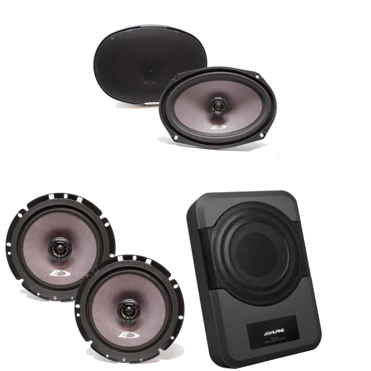 Alpine Alpine SXE-1726S &amp; SXE-6926S Coaxial Speakers with PWE-S8 Powered Subwoofer — product photo