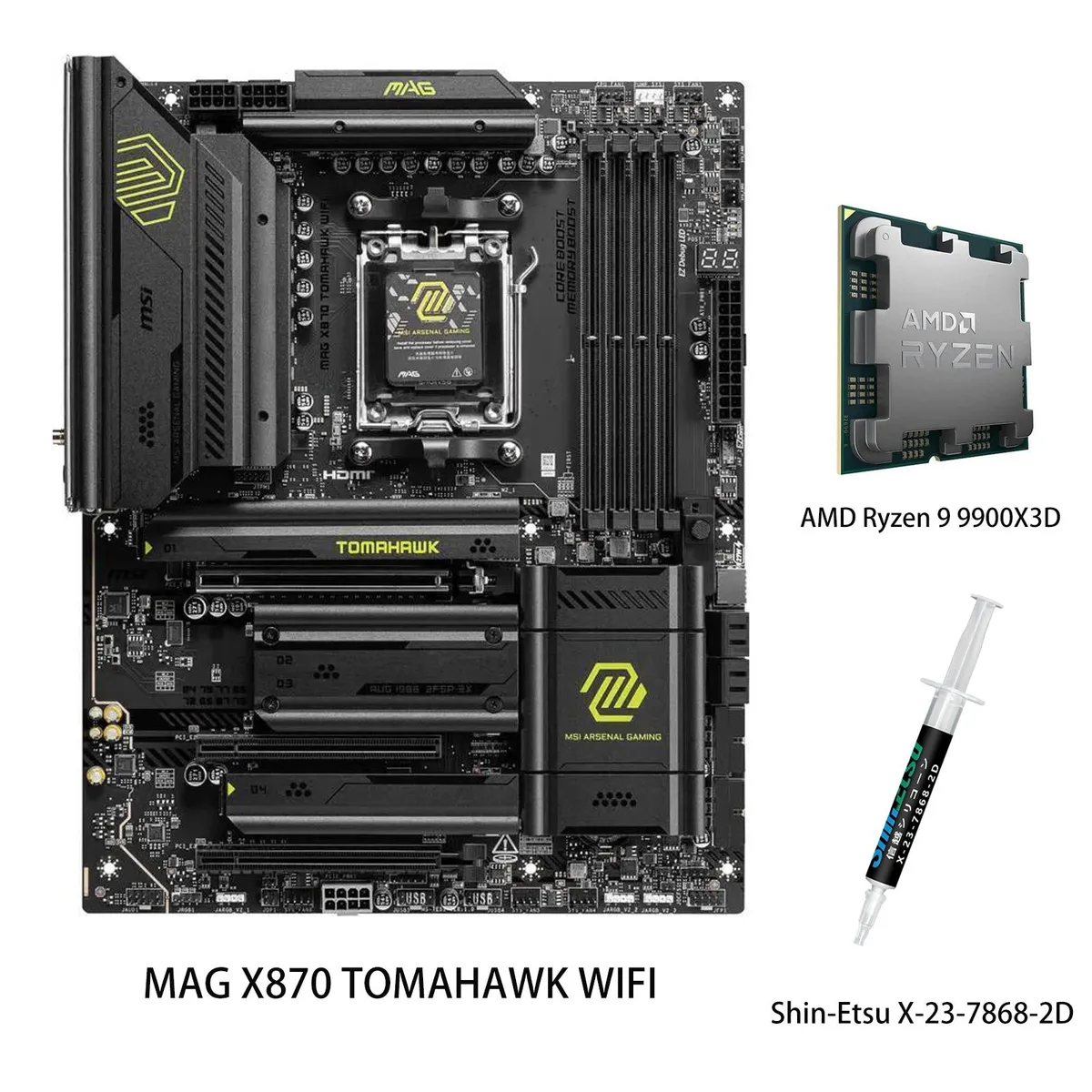 MSI MSI MAG X870 TOMAHAWK WIFI + Ryzen 9 9900X3D Combo AMD motherboard — product photo