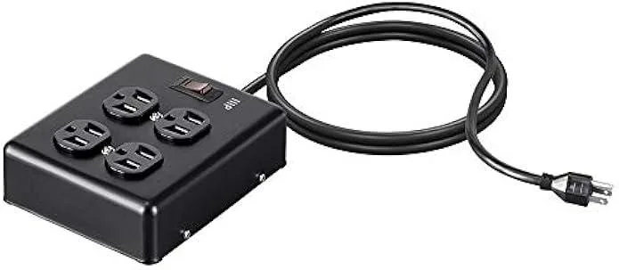 TAURKENAM TAURKENAM 4 Outlet Metal Surge Protector 180 Joules 15A Black 6ft Cord — product photo