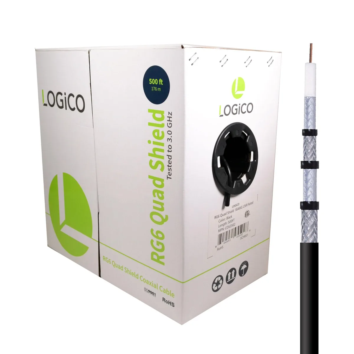 Logico Logico COX3502 RG6 Quad Shield 18AWG 500ft surveillance accessory — product photo
