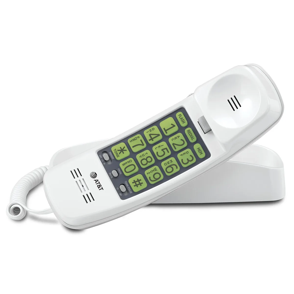  AT&amp;T 213 Trimline Corded Phone White Extra Large Buttons Lighted Keypad Visual Ringer Wall Mount No AC Power — product photo