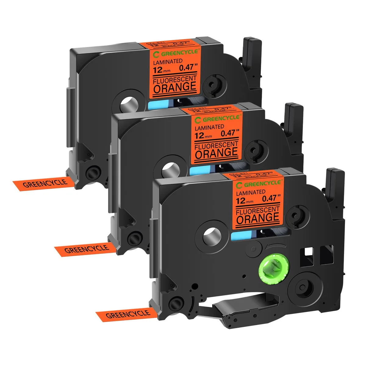GREENCYCLE GREENCYCLE TZe-B31 label 12mm 16.4ft Black on Fluorescent Orange 3 pack — product photo