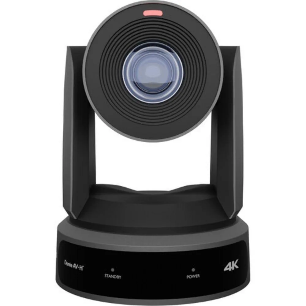 Gray rectangular PTZ camera body with front lens and side connections