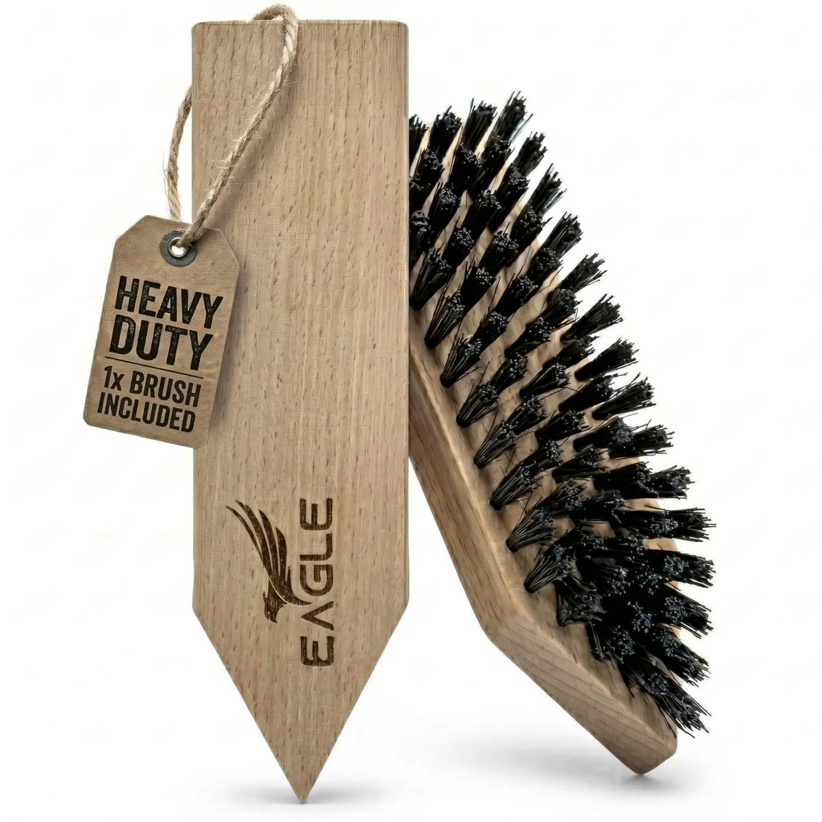 White Metra boot brush with stiff synthetic bristles and wooden handle