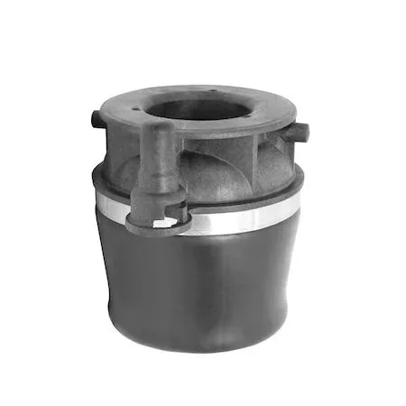 Black cylindrical rear air spring with convoluted rubber bellows and metal end caps