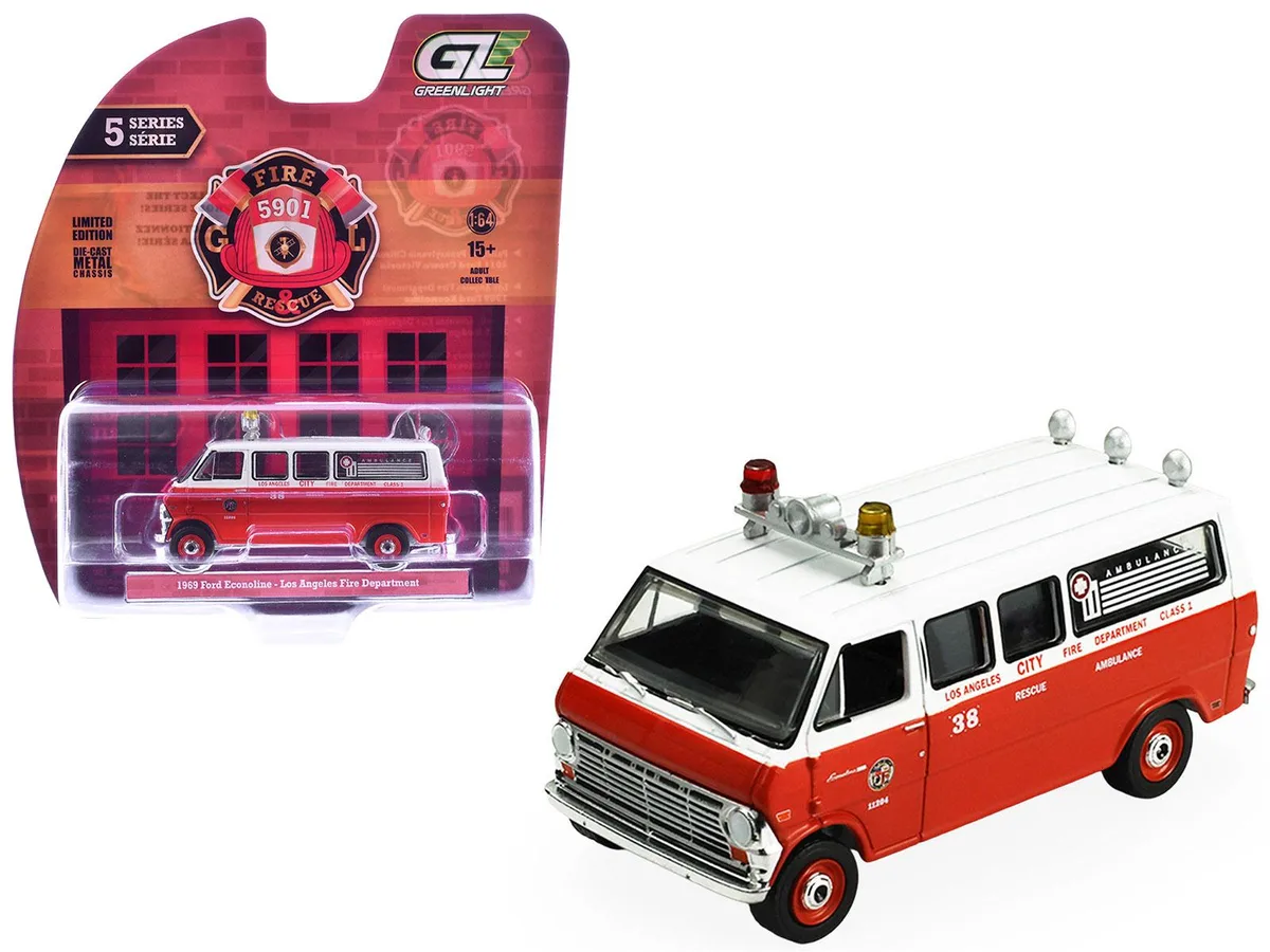 GREENLIGHT GREENLIGHT 1969 Ford Econoline Ambulance LAPD 1/64 Diecast — product photo