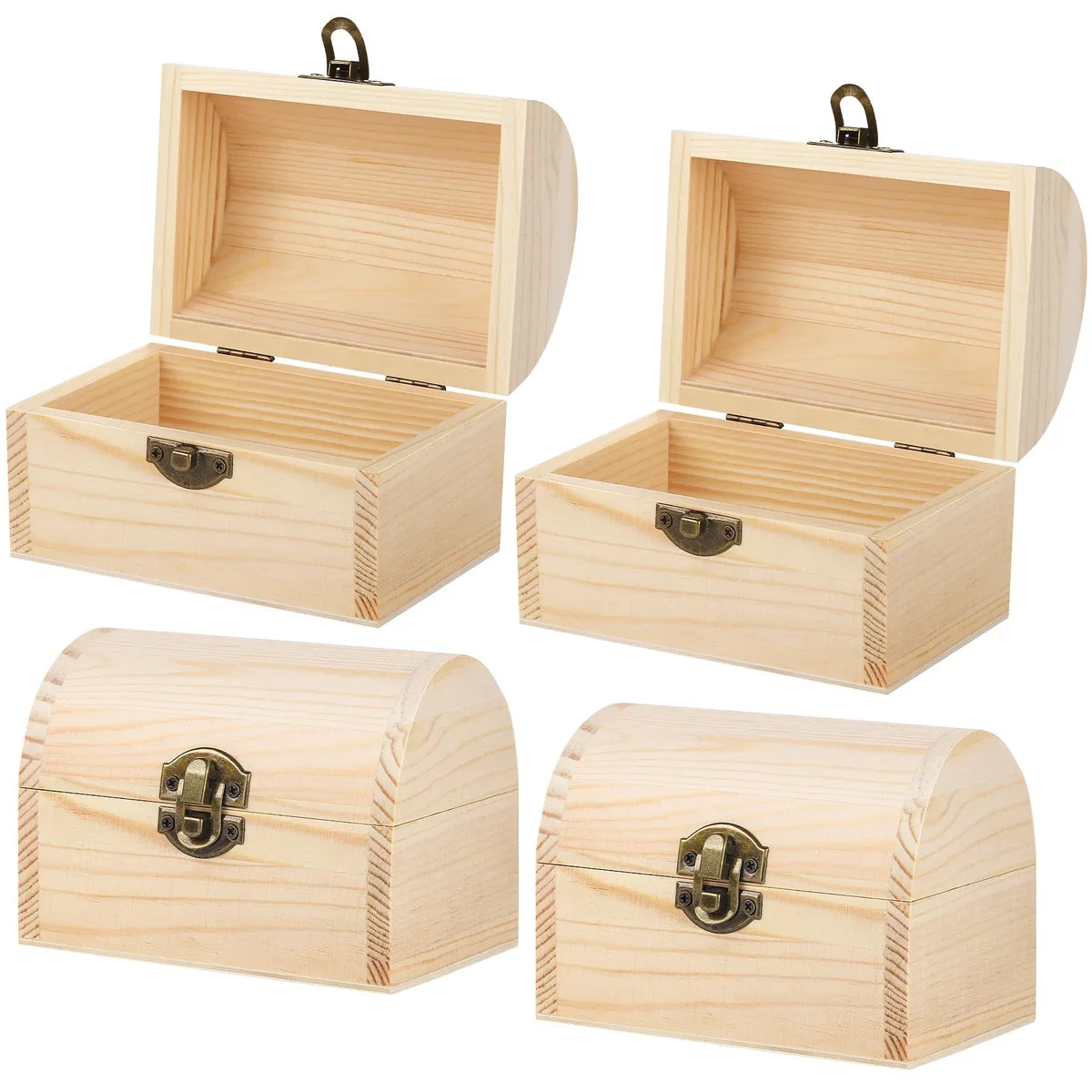 Unfinished Wood Treasure Chest 4 Pack Toy Storage — product photo