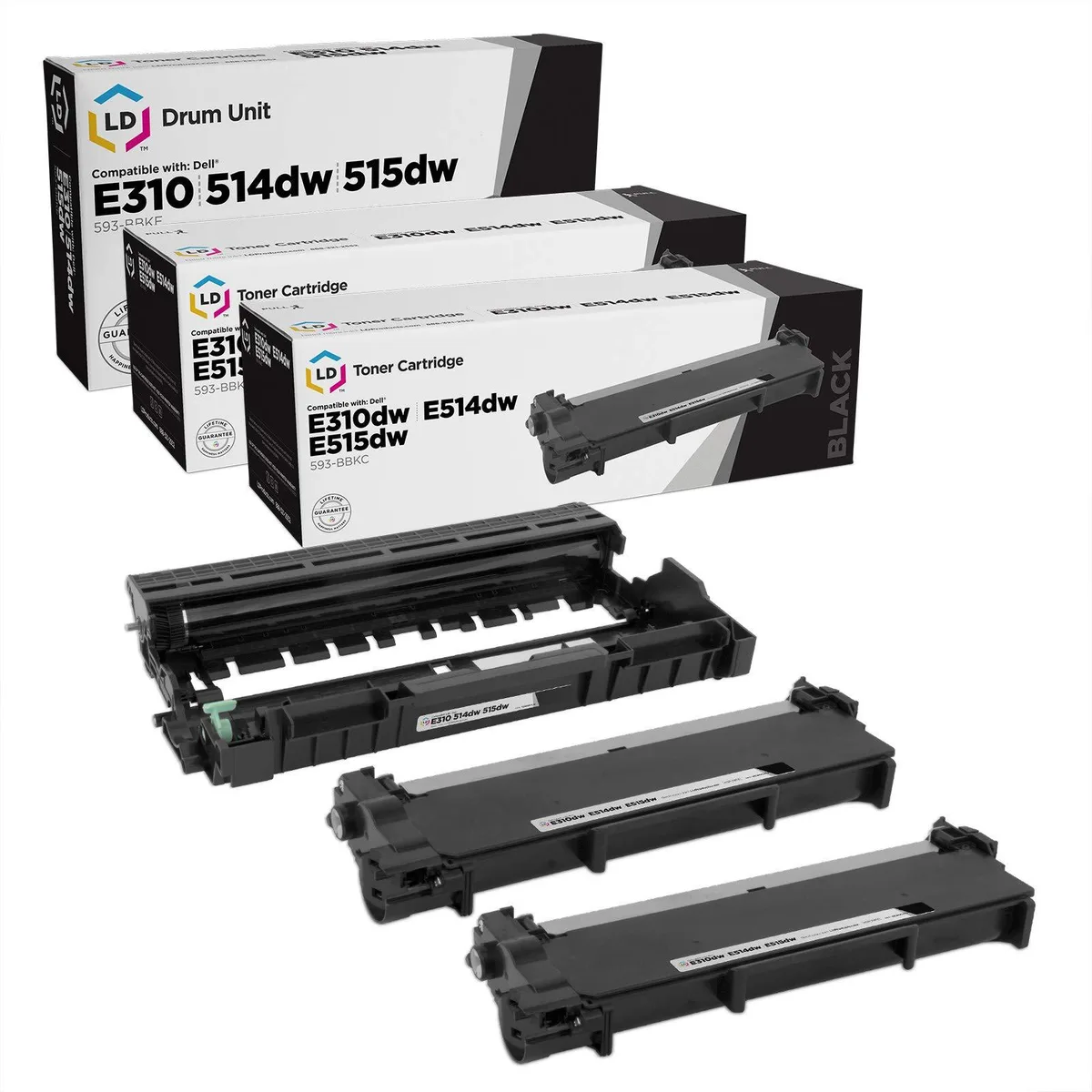 LD Products LD Products Compatible Toner & Drum 3-Pack for Dell 593-BBKC/BBKE (2 Toner, 1 Drum) — product photo