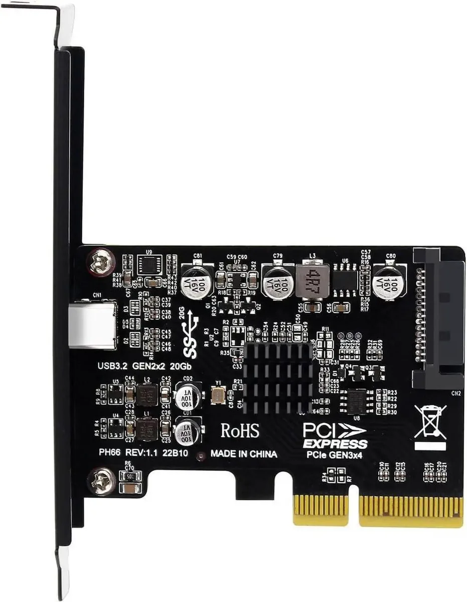 SMUGDESK SMUGDESK PH66 PCIe 3.0 X4 to USB-C Expansion Card 20Gbps Dual Bracket SATA Power — product photo