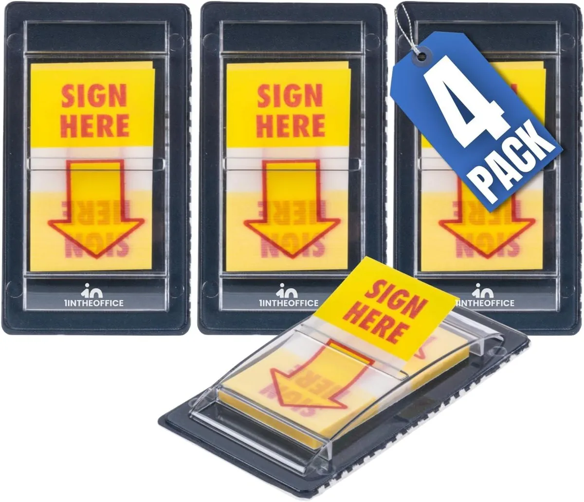 Yellow paper Sign Here flags, 1 inch wide, 200 count in dispenser