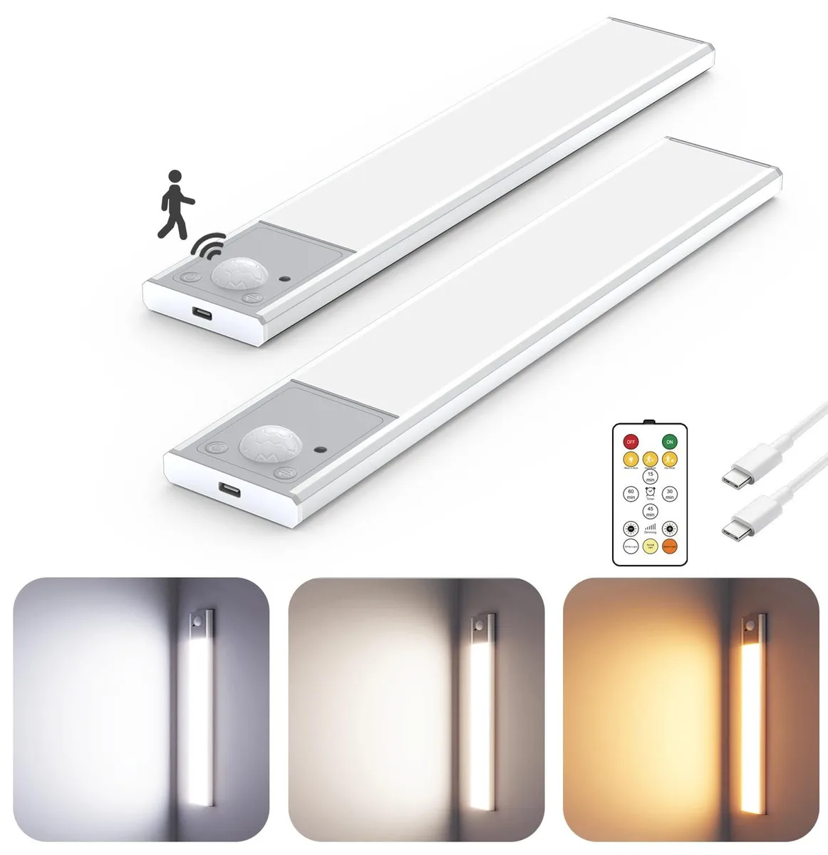 Two silver ultra-thin aluminum LED bars 8.6 inches long with remote control