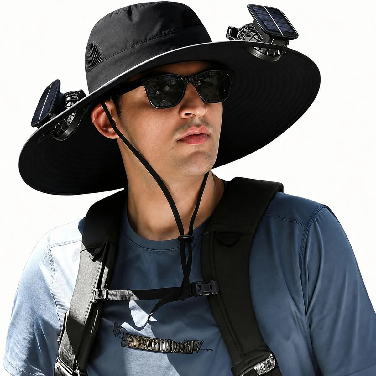  Solar Fan Hat Dual Fans UPF 50+ Black — product photo
