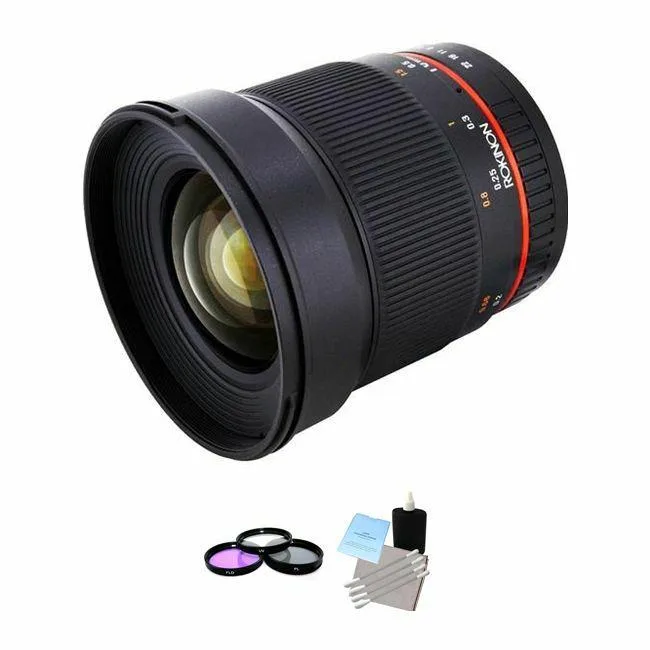 Rokinon Rokinon 16mm f/2.0 ED AS UMC CS lens for Fujifilm X with UV and cleaning kits — product photo