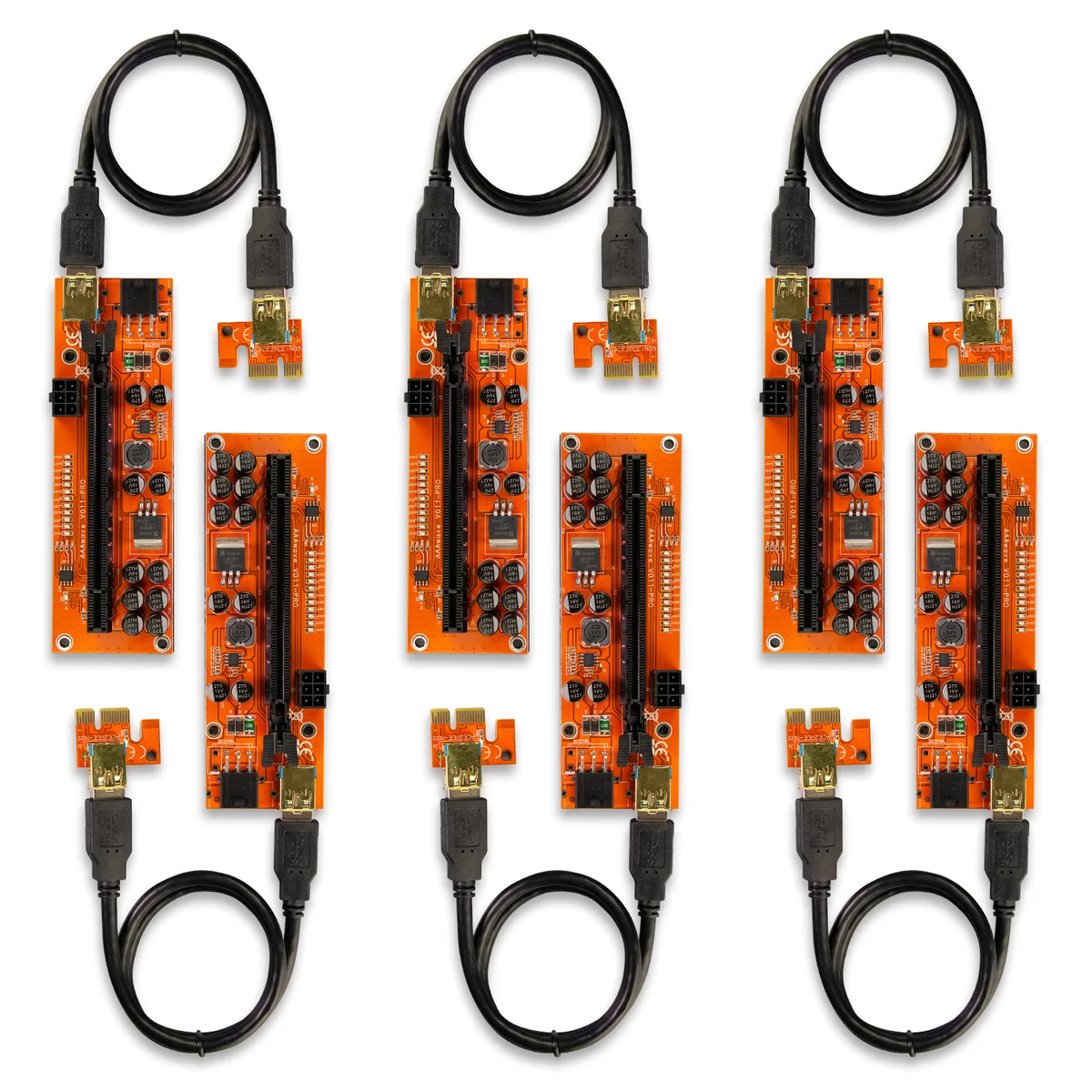 AAAwave AAAwave PCIe Riser VER 011 Pro 1x to 16x 60cm USB 3.0 10 Capacitors 2x 6PIN Pack of 6 — product photo